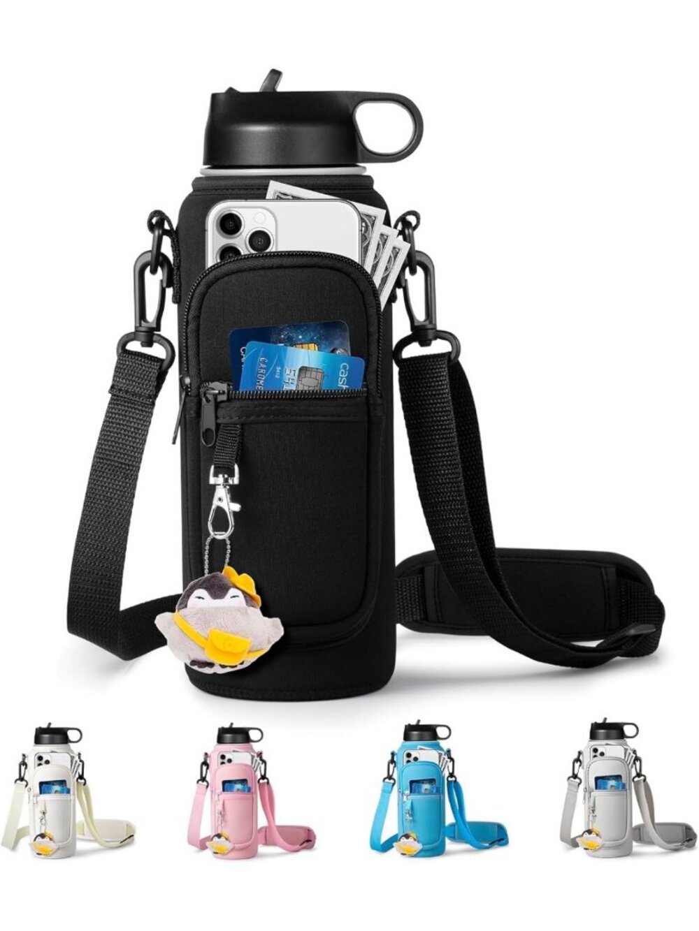 Water Bottle Holder with Strap for 32oz & 40oz - Sling Bag with Phone Pocket for